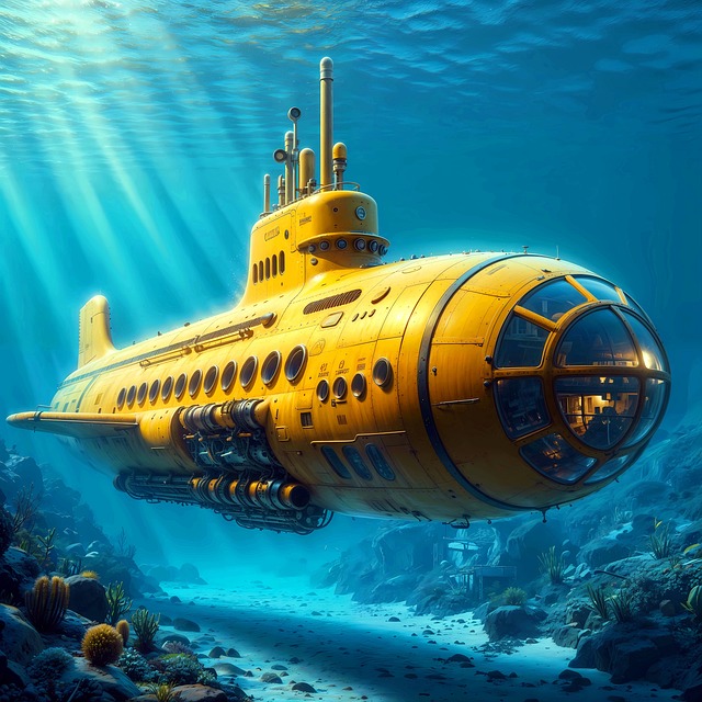 Free dive boat yellow submarine dive illustration