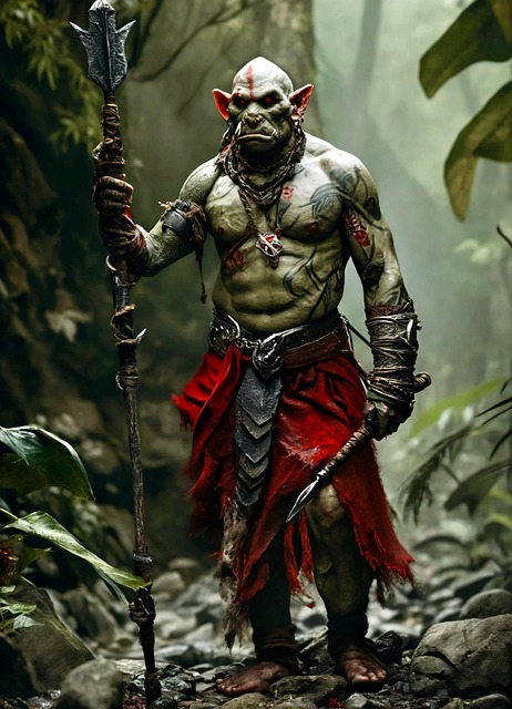 Free orc warrior staff illustration