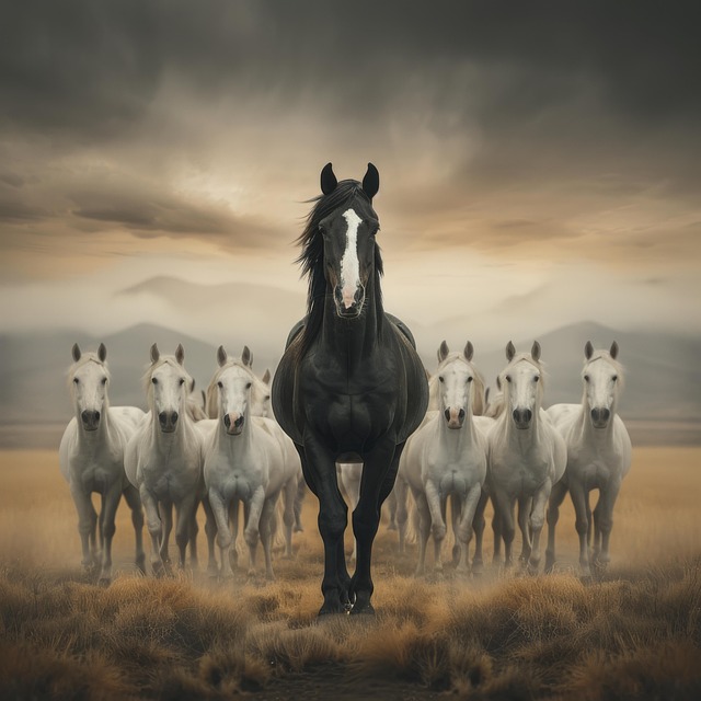 Free leadership black horse white horses illustration