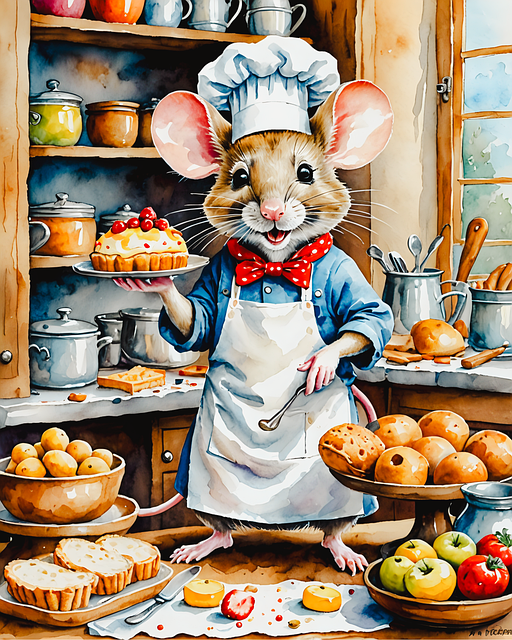 Free watercolor mouse baker illustration