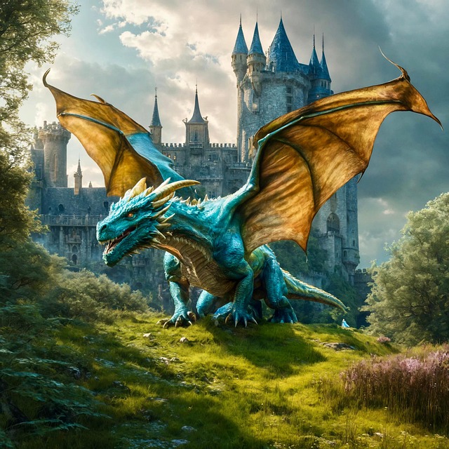 Free dragon castle forest illustration