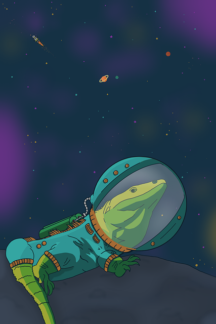 Leguan, Reptil, Galaxis, Planet, Sterne