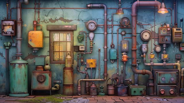 Free ai generated steampunk pipes illustration