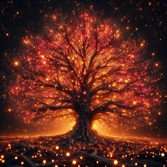Free ai generated tree of life fireflies illustration