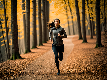 Mujer, Bosque, Otoño, Corriendo