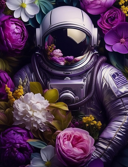 Free ai generated astronaut flowers illustration