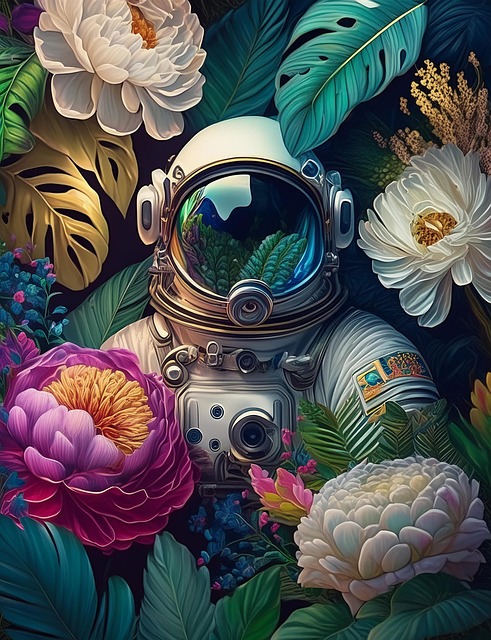 Free ai generated astronaut flowers illustration
