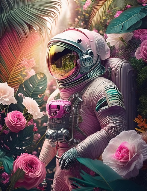 Free ai generated astronaut flowers illustration