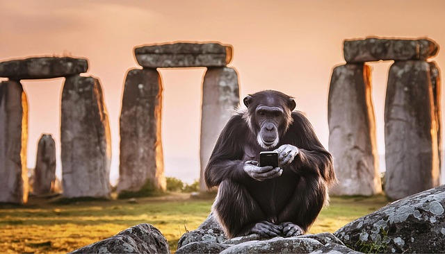 Download free HD stock image of Ai Generated Chimpanzee Free ai generated chimpanzee stonehenge illustration