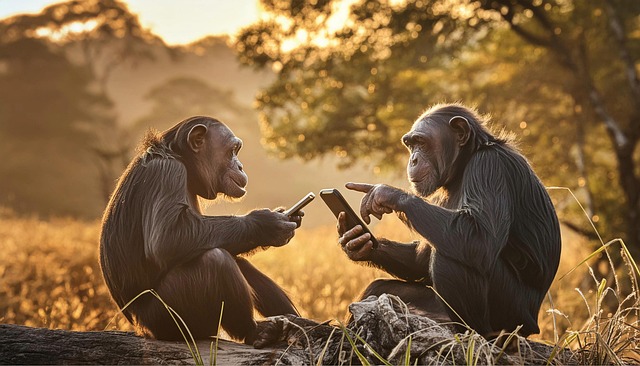 Free ai generated chimpanzee smartphone illustration