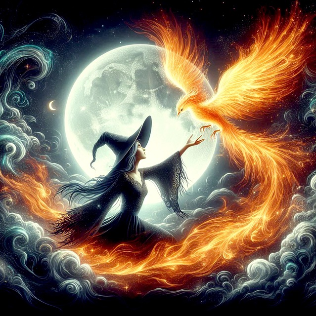 Free ai generated witch phoenix illustration