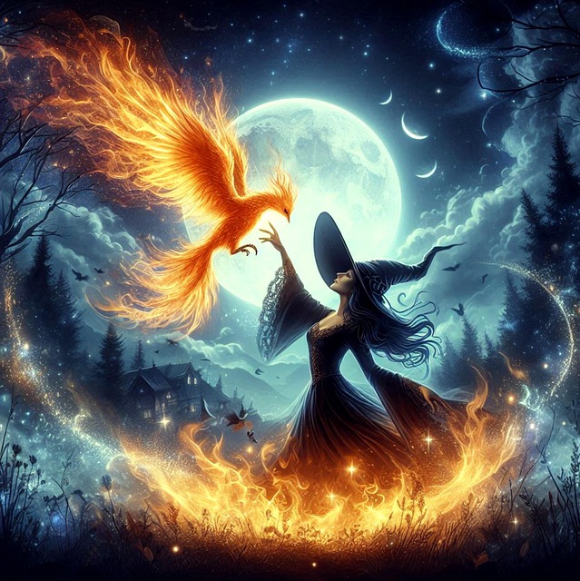 Free ai generated witch phoenix illustration
