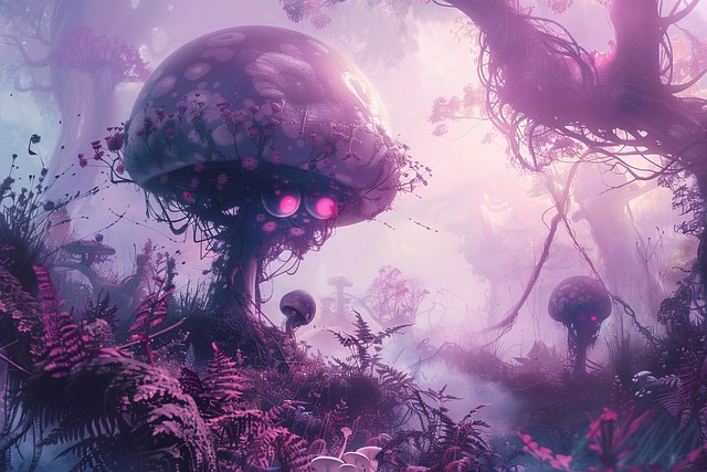 Free ai generated mushrooms otherworldly illustration