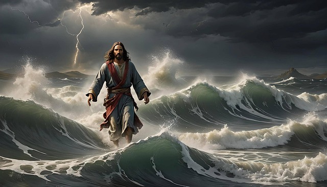 Free ai generated jesus jesus on the water illustration