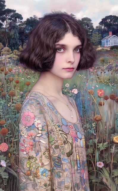 Free ai generated girl flowers illustration
