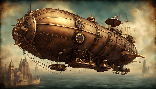 Free ai generated steampunk zeppelin illustration