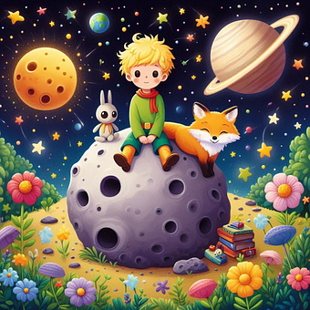 Menino, Rosa, Planeta, Mundo, Luna