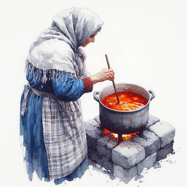 Free woman cooking old illustration