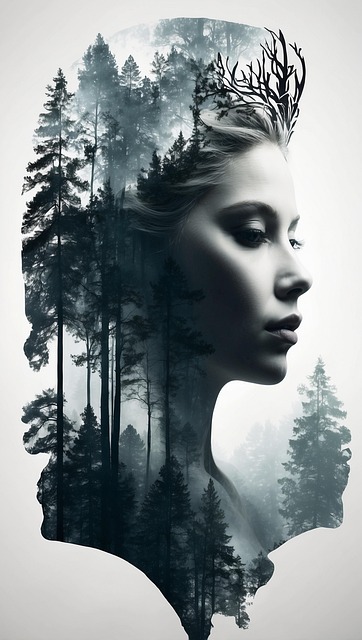 Free woman forest double exposure illustration