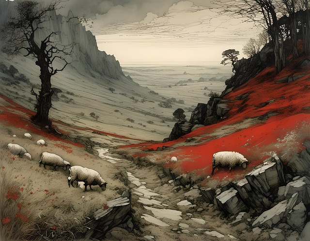 Free ai generated sheep graze illustration