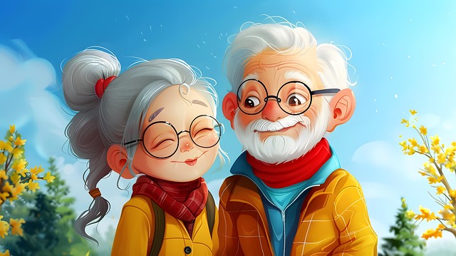 Free ai generated married couple old couple illustration