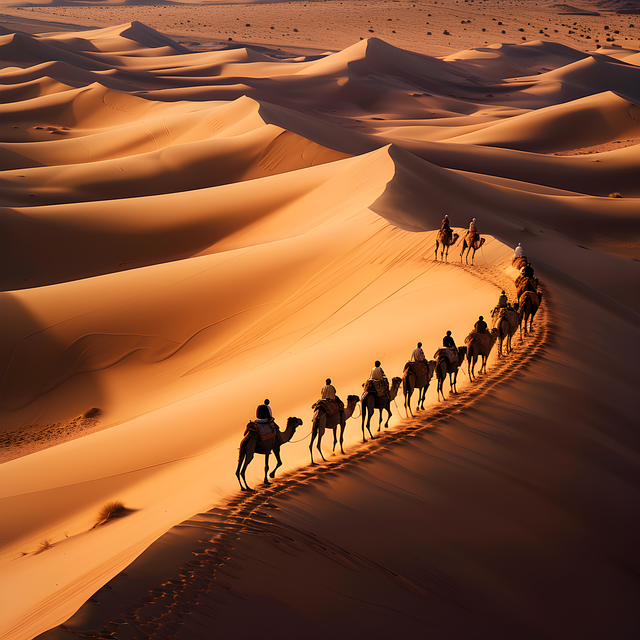 Free ai generated camels caravan illustration