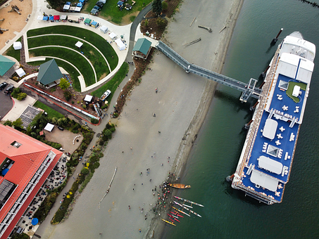 Schiff, Kanu, Strand, Seebrücke, Luft