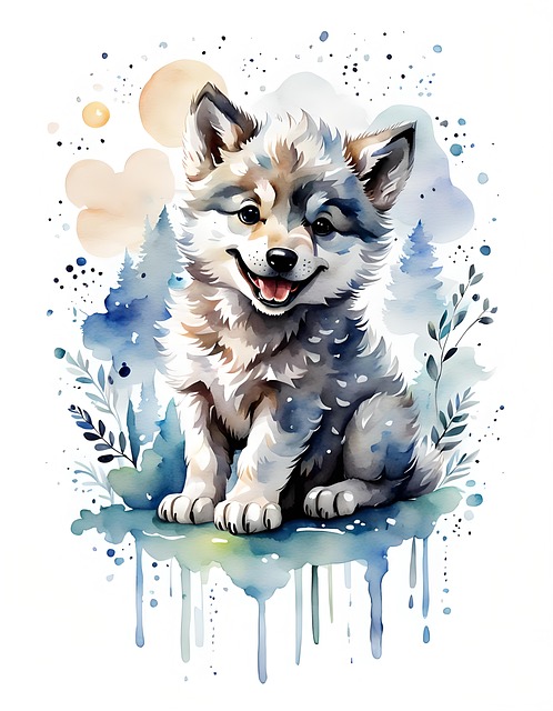 Free ai generated wolf wolf puppy illustration