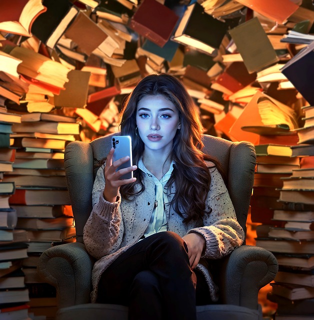 Ai Gerado, Mulher, Smartphone, Lendo