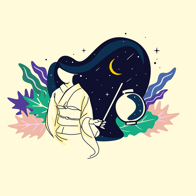 Free girl kimono moon illustration