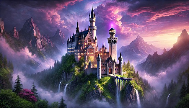 Free ai generated castle mountains illustration
