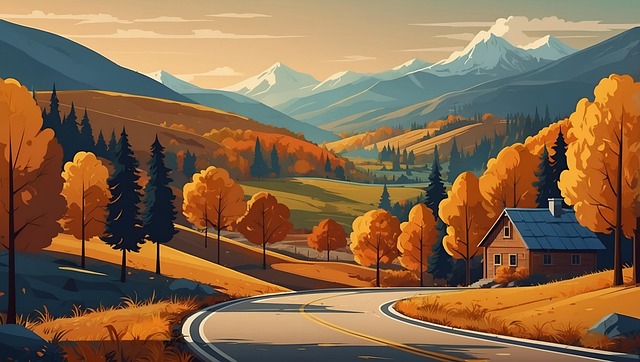 Free ai generated road autumn illustration