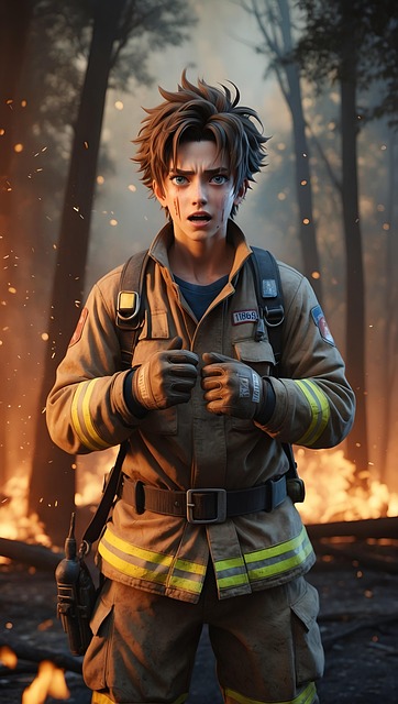Free firefighter brown hair trapped family illustration
