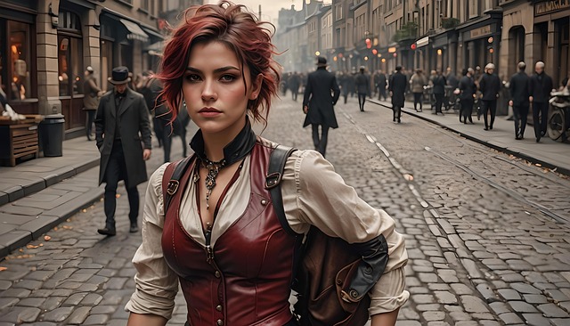 Free steamy streets steampunk fantasy illustration