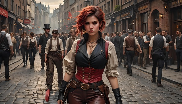 Free steamy streets steampunk fantasy illustration