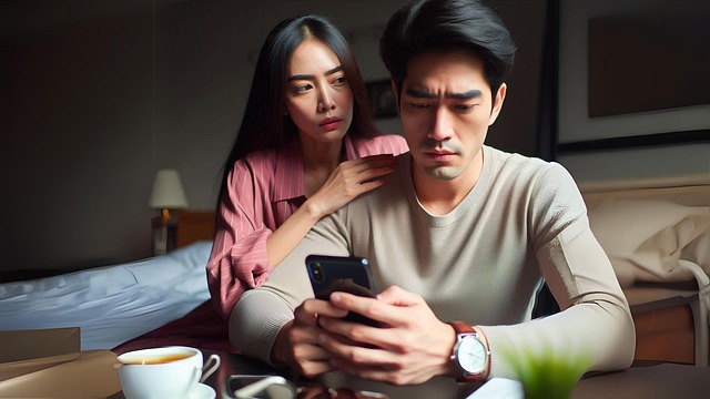 Free ai generated couple smartphone illustration
