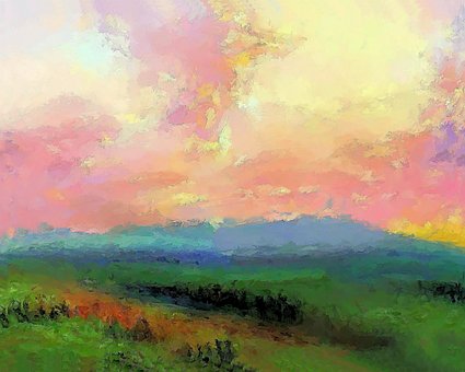 Sonnenuntergang, Sommer, Malen, Wiese