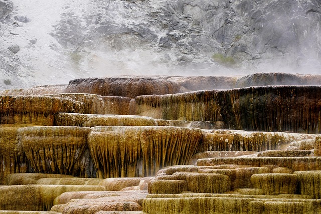 Mammoth hot springs, limestone terrace, calcium and volcanic terrace — photo by jhenning
