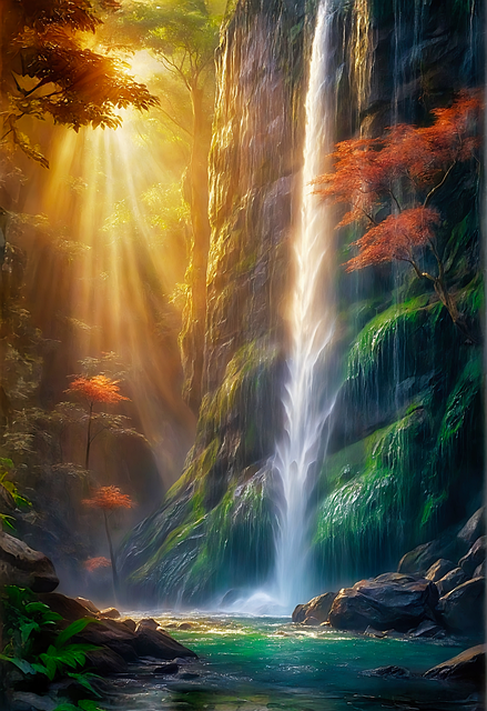 Free ai generated waterfall forest illustration