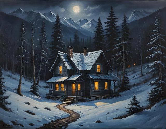 Download free HD stock image of Ai Generated Cottage Free ai generated cottage snow illustration