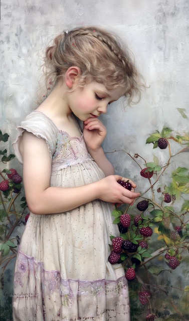 Free ai generated little girl picking berries illustration