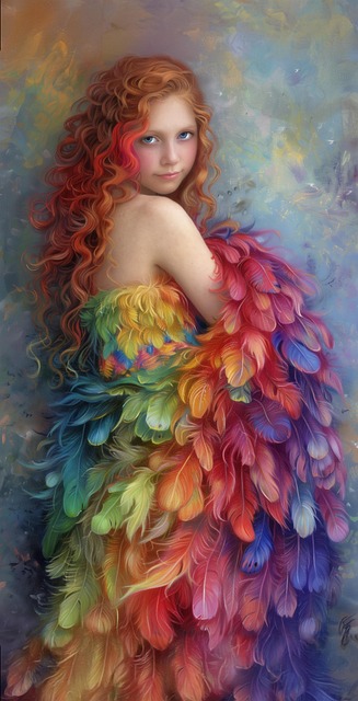 Free ai generated girl feathers illustration