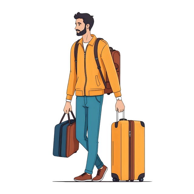 Free man luggage travel illustration