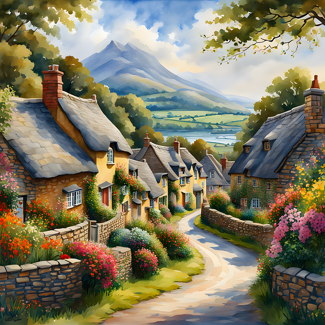 Free ai generated mountains cottages illustration