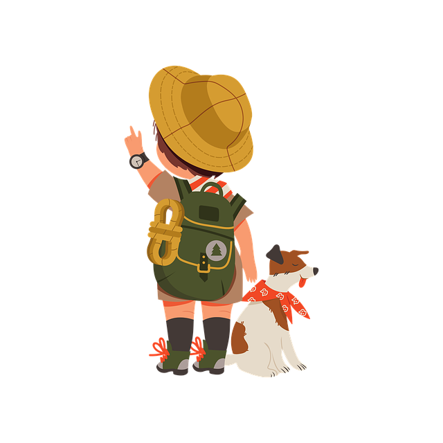 Download free HD stock image of Camping Kid Free camping kid dog illustration