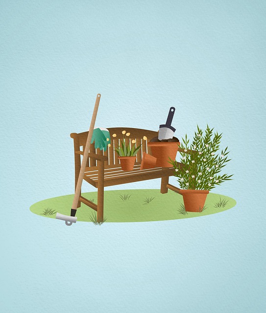 Free garden tools bank bench illustration