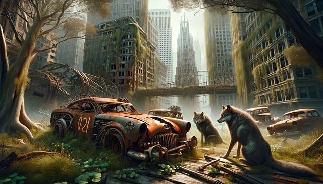 Free buildings war overgrown illustration