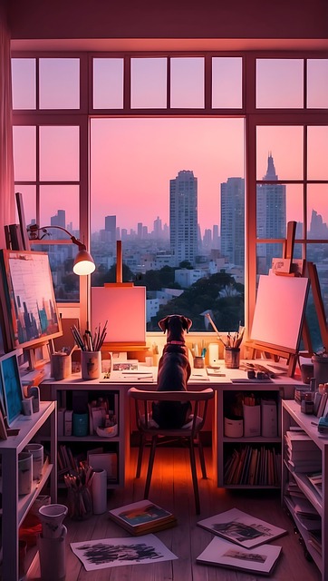 Free sunset windows canvases illustration