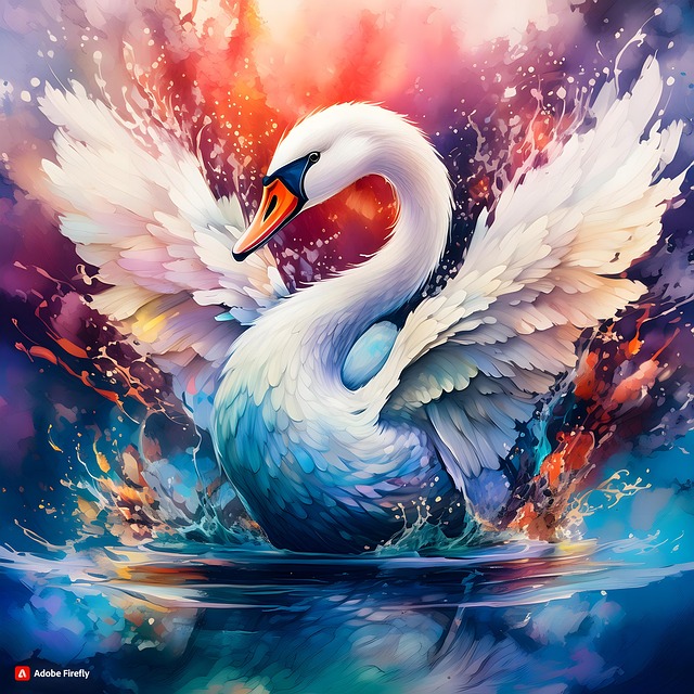 Cisne, Pintura, Colorido, Respingo, Agua