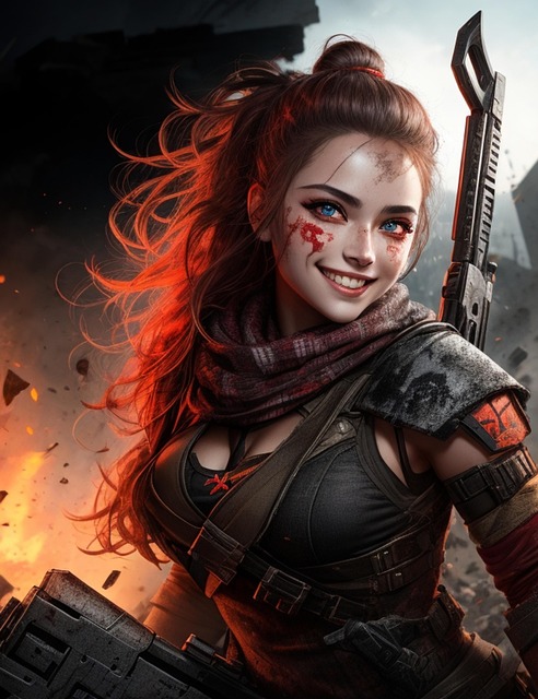 Free ai generated woman battlefield illustration